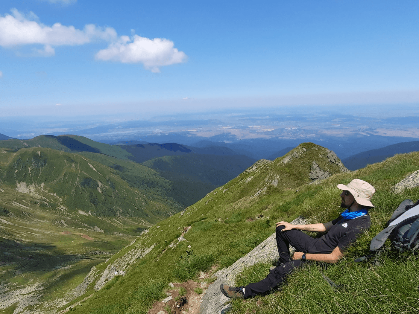 Overlooking mountains after a hike stop